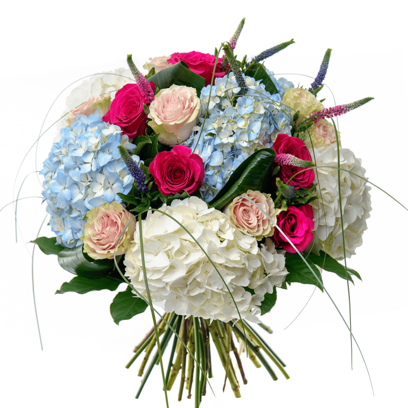 Blue and white hydrangea bouquet